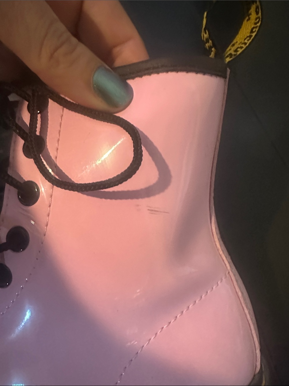 Dr. Martens Pink Patent Leather Lace-Up Combat Boots - Picture 5 of 6